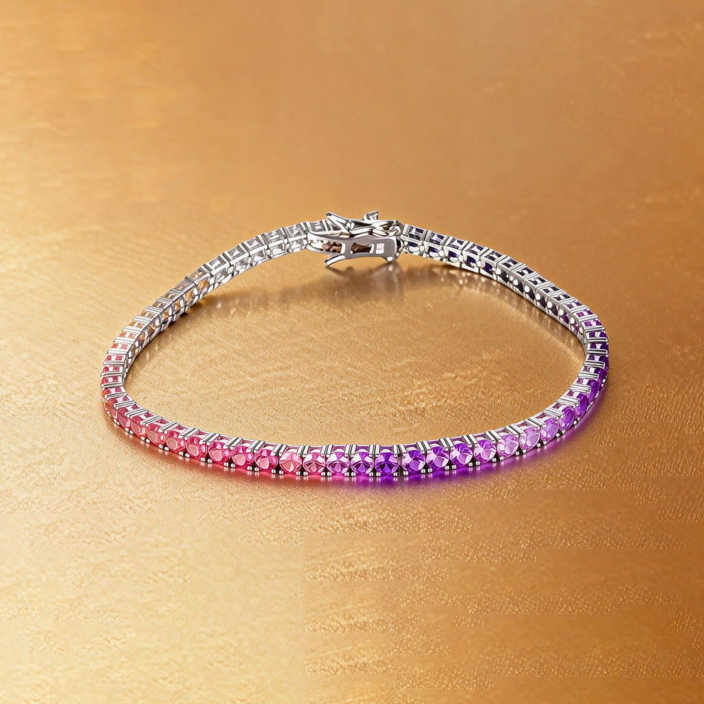 S925 Argent Sterling 3mm Rainbow Lab-Grown Gemstone Bracelet de tennis pour femmes Platinum Pla