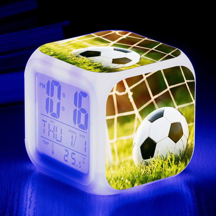 Motif de football Petite réveil carré horloge étudiants enfants Mute alarme