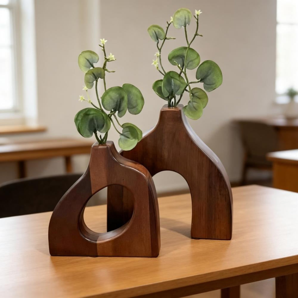 Ensemble de 2 vases en bois décoratif