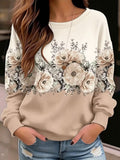 Sweatshirt imprimé floral à col rond pour femme