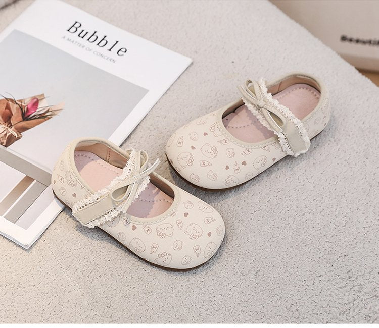Chaussures Princesse pour Enfants Cartoon Dentelle Dentelle Chaussures Simples Bébé Souple Soled Walking Shoes