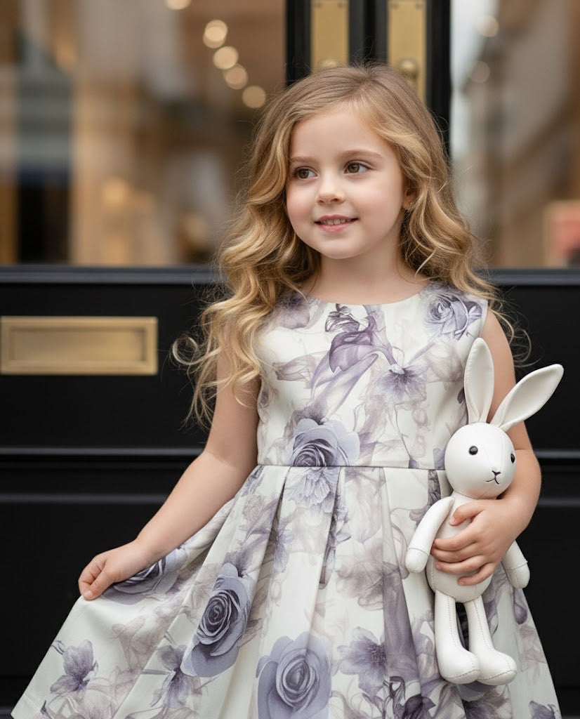 Filles Smoke Grey Summer Dree Floral Robe de cocktail avec Élégante Bow 1-9Y