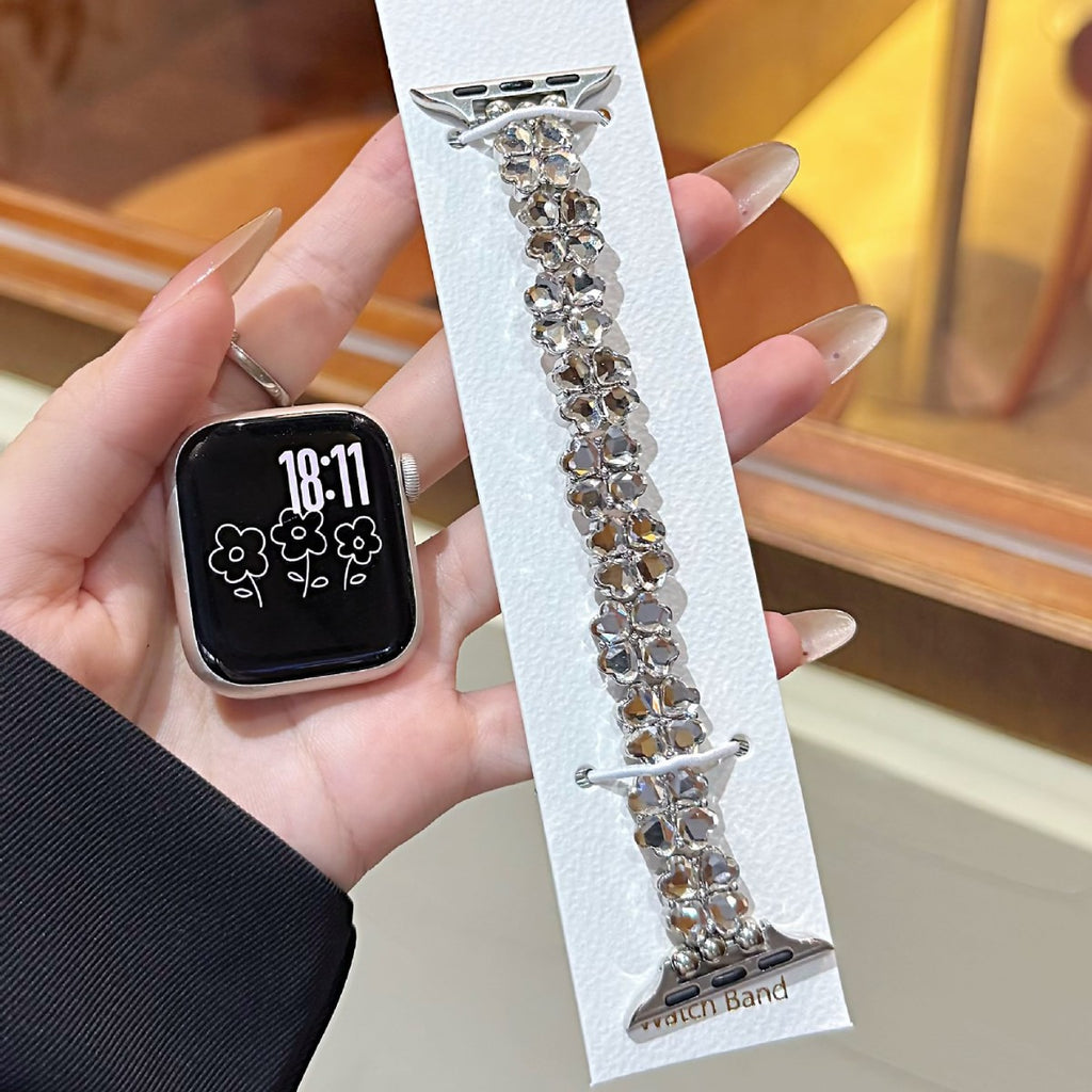 Lucky Four-leaf Clover Elastic Strap Single-row Diamond-studed Bracelet Chaîne de montre