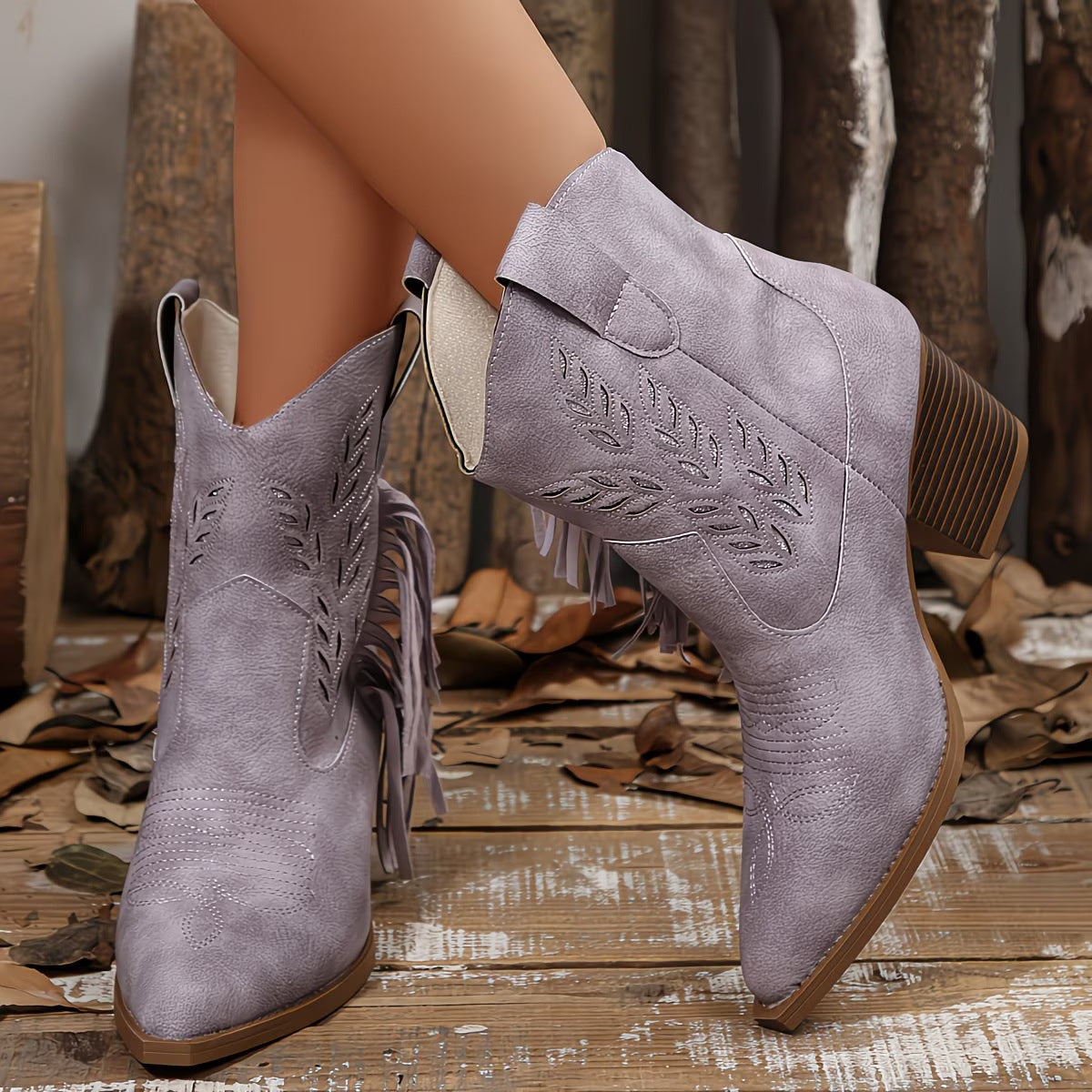 Autumnwinter Bottes de cow-boy de style occidental avec un orteil pointu et un talon chunky