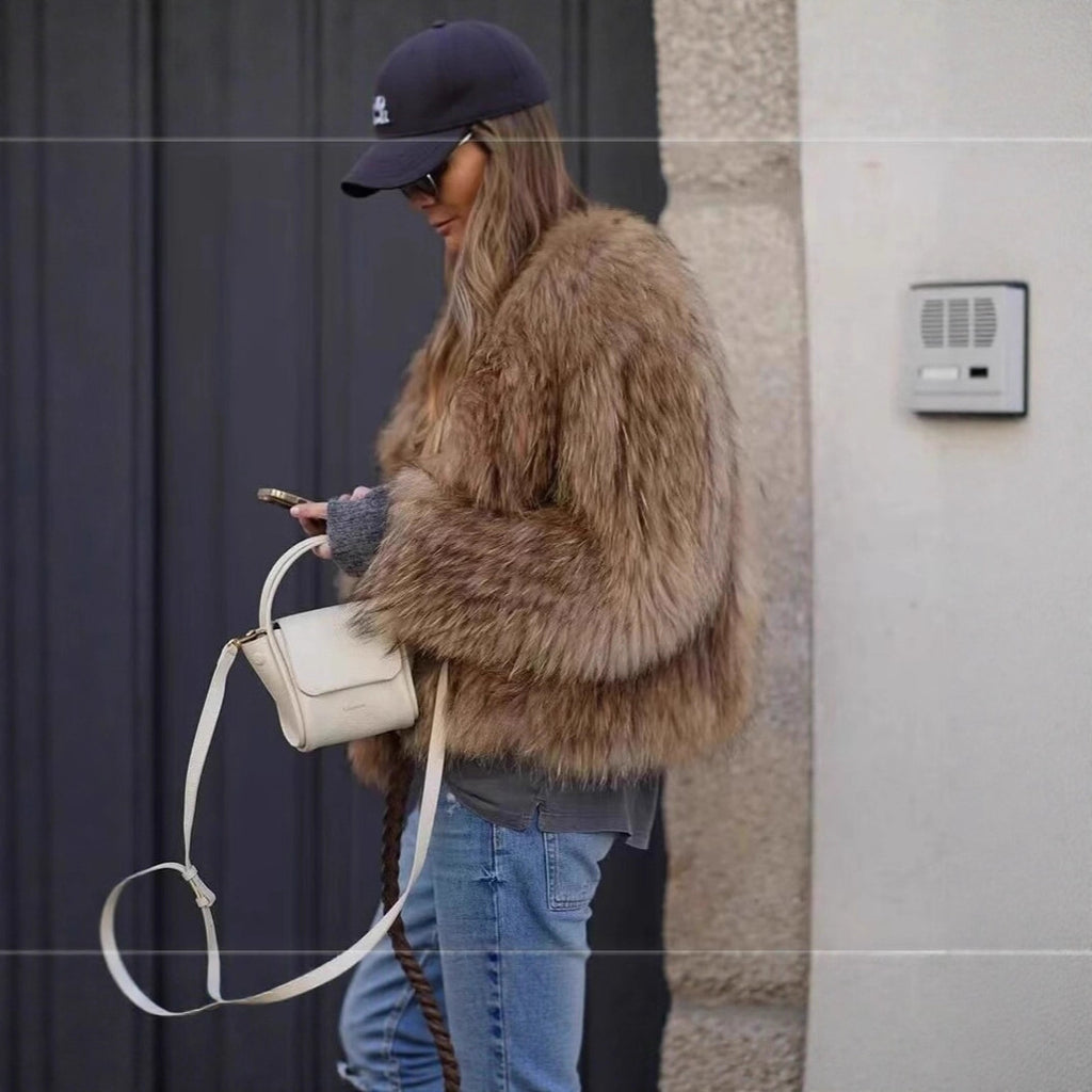 Veste de manteau de fourrure simple pour femmes