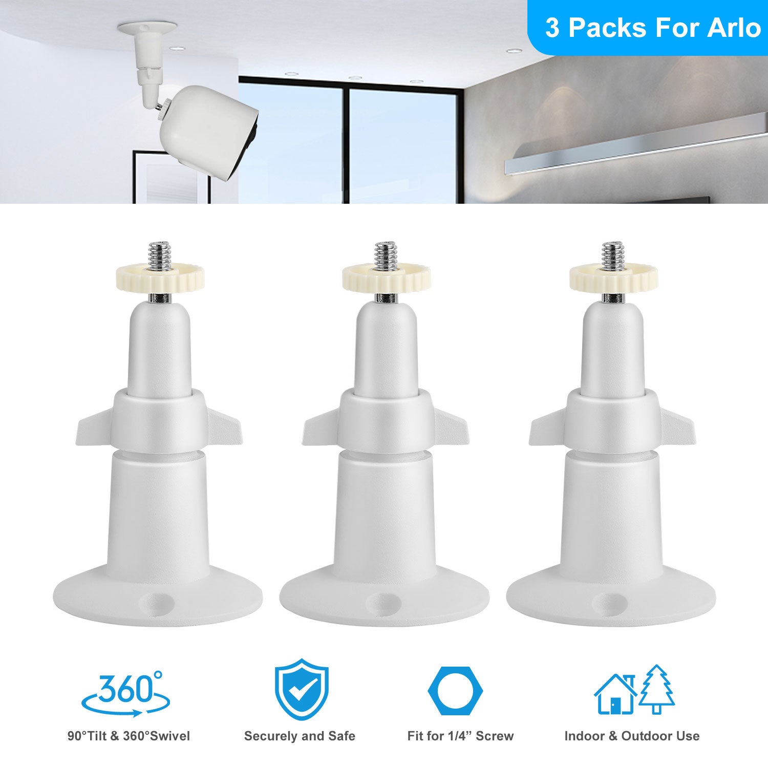 3 Packs Par Set Caméra de sécurité Support mural pour Arlo 360 Degree Support de caméra réglable Ga