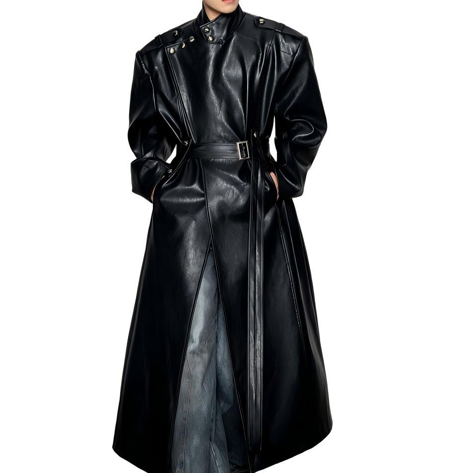 Manteau en cuir pour hommes avec grands lapels Et une taille définie