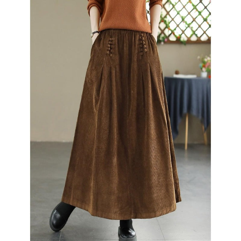 Lose Slim Fit Slimming High Waist Cramp Corduroy Grande Jupe Swing