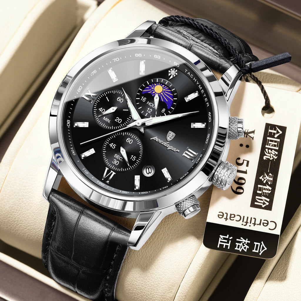 Men's watch with moon phase and multi-function chronograph