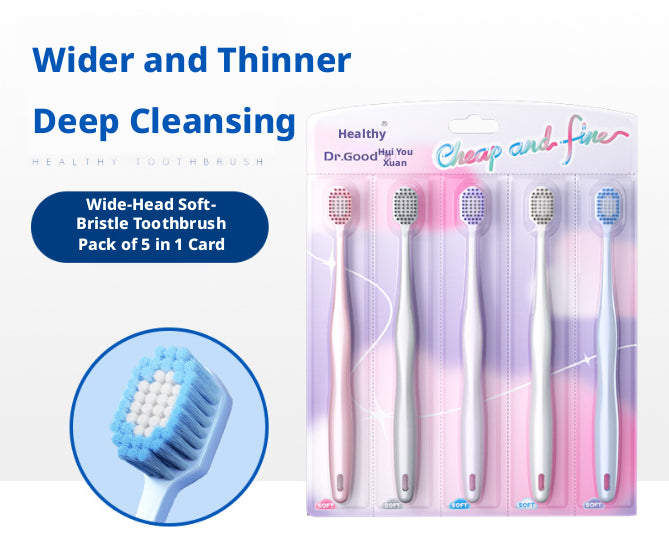 Grande tête brosse à dents à soie souple mélangée couleur-5 pièces-1 carte