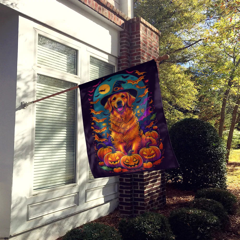 Golden Retriever Witchy Maison d'Halloween Drapeau Grand Porc Manche Pole décoratif à l'extérieur Ya