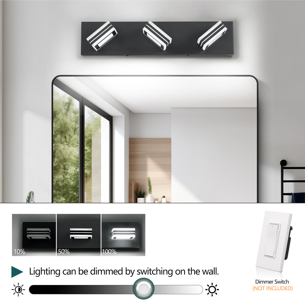 Matte Black Vanity luminaires 3 lumières haut et bas LED salle de bain moderne lumières de Vanity O