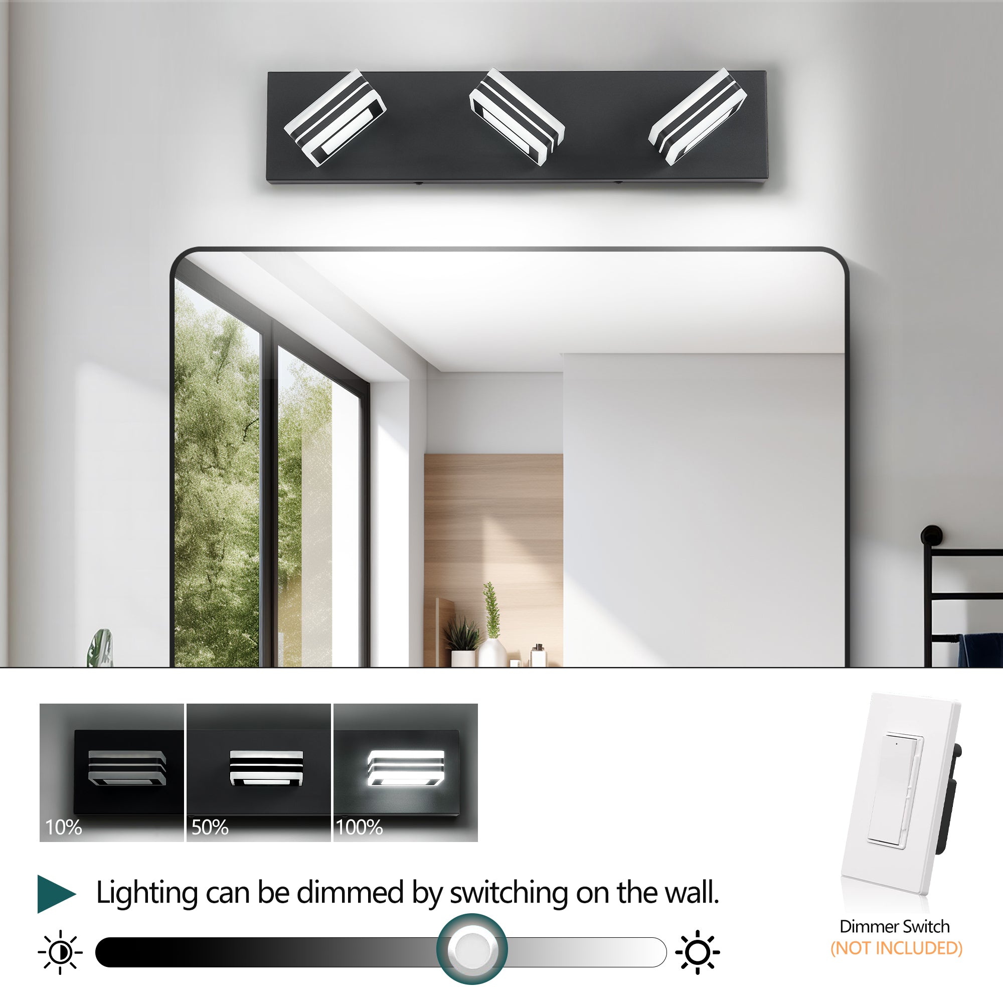 Matte Black Vanity luminaires 3 lumières haut et bas LED salle de bain moderne lumières de Vanity O