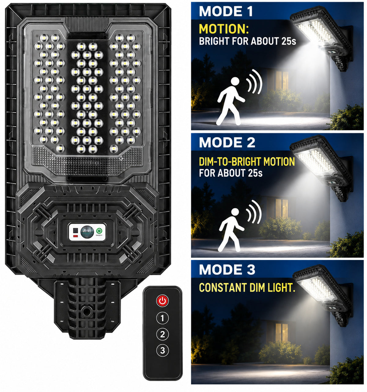 Solar Powered Motion Sensor Outdoor Light W7113 1 Noir pour Garden Yard Street Wall LED