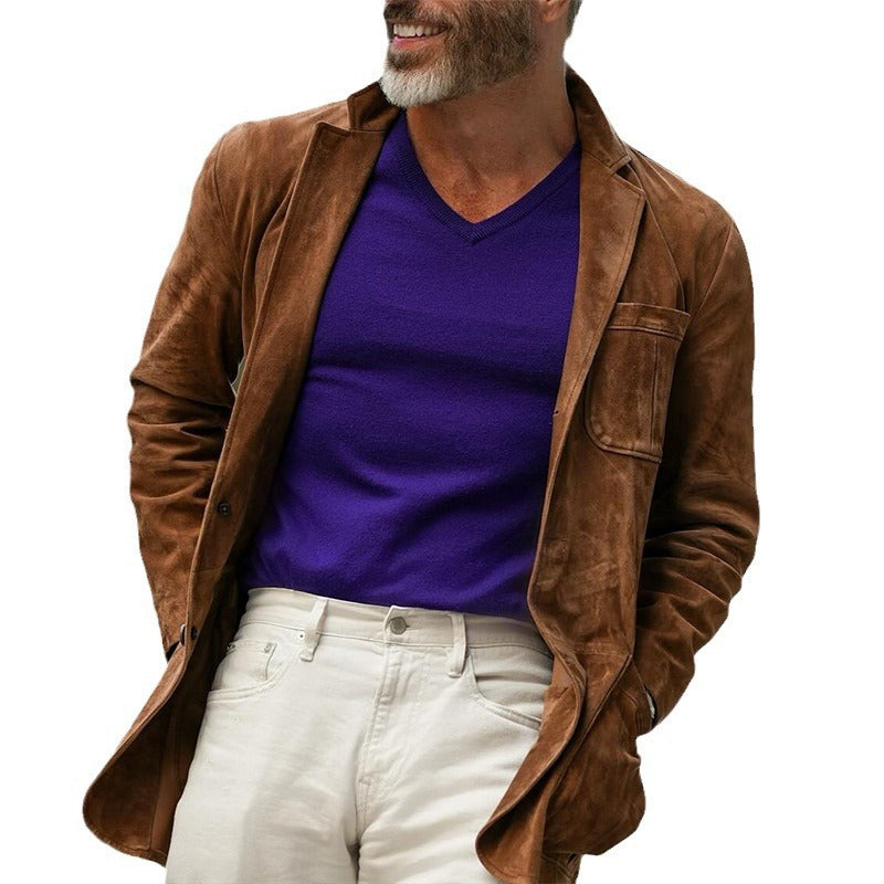 Veste de lapelle de couleur solide pour hommes d'automne