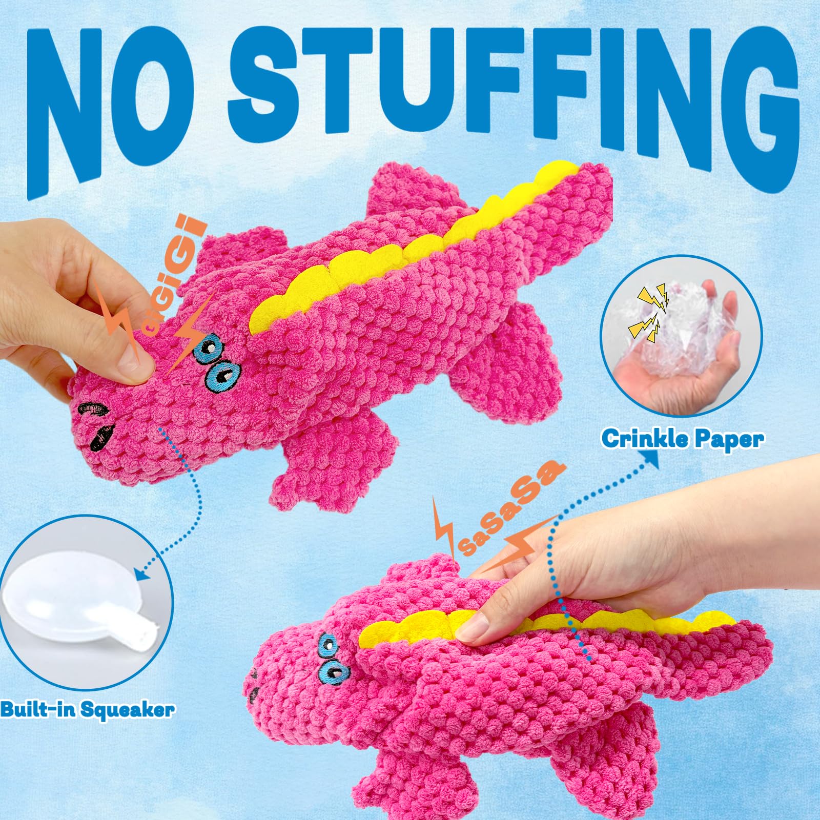 Jouets pour chiens Squeaky Crinkle pour les brochettes agressives