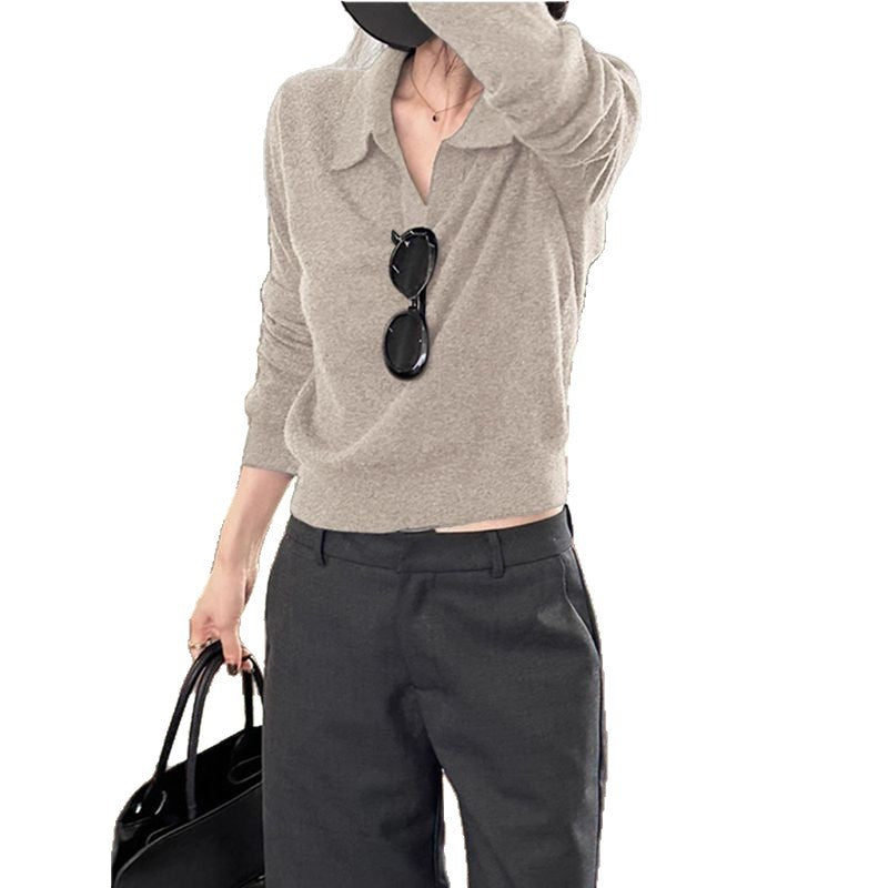 Gris foncé Préppy style tricoté manches longues haut bas