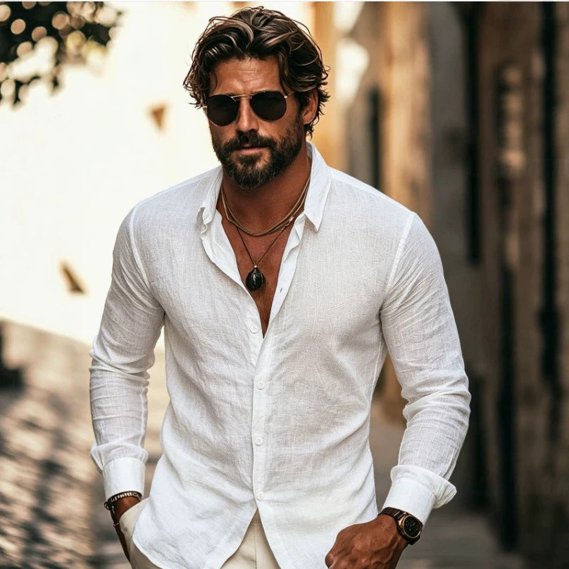 Hommes Business-Casual Fride-Free Contrast-Color Shirt