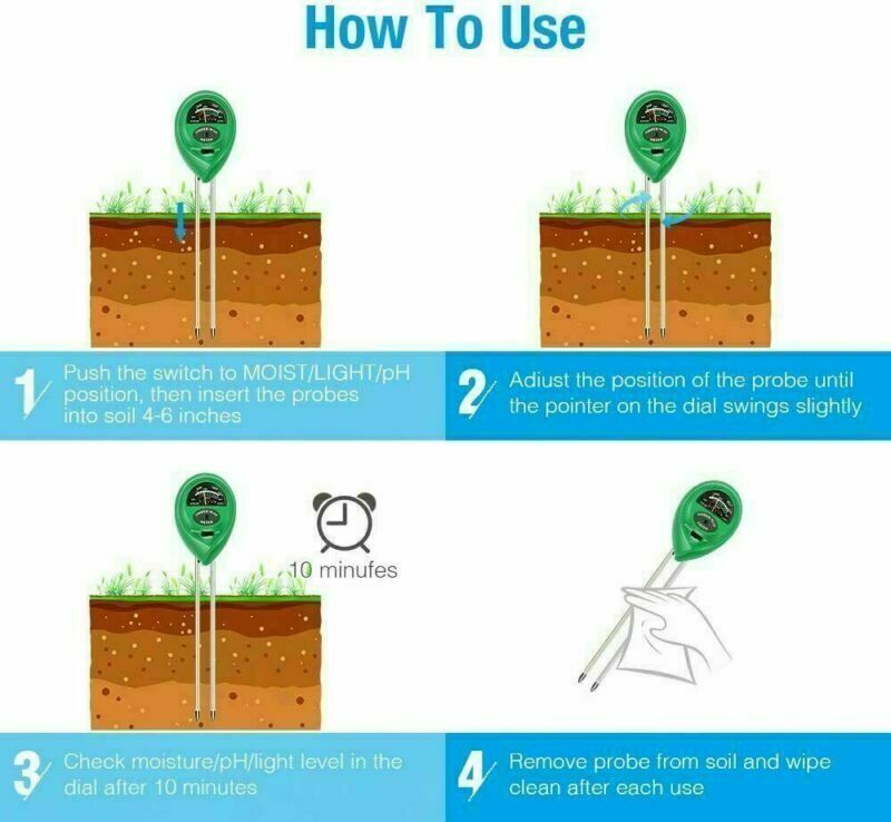 3 Dans 1 testeur PH compteur d'eau du sol compteur d'essai de lumière pour la plantation de plantes de jardin
