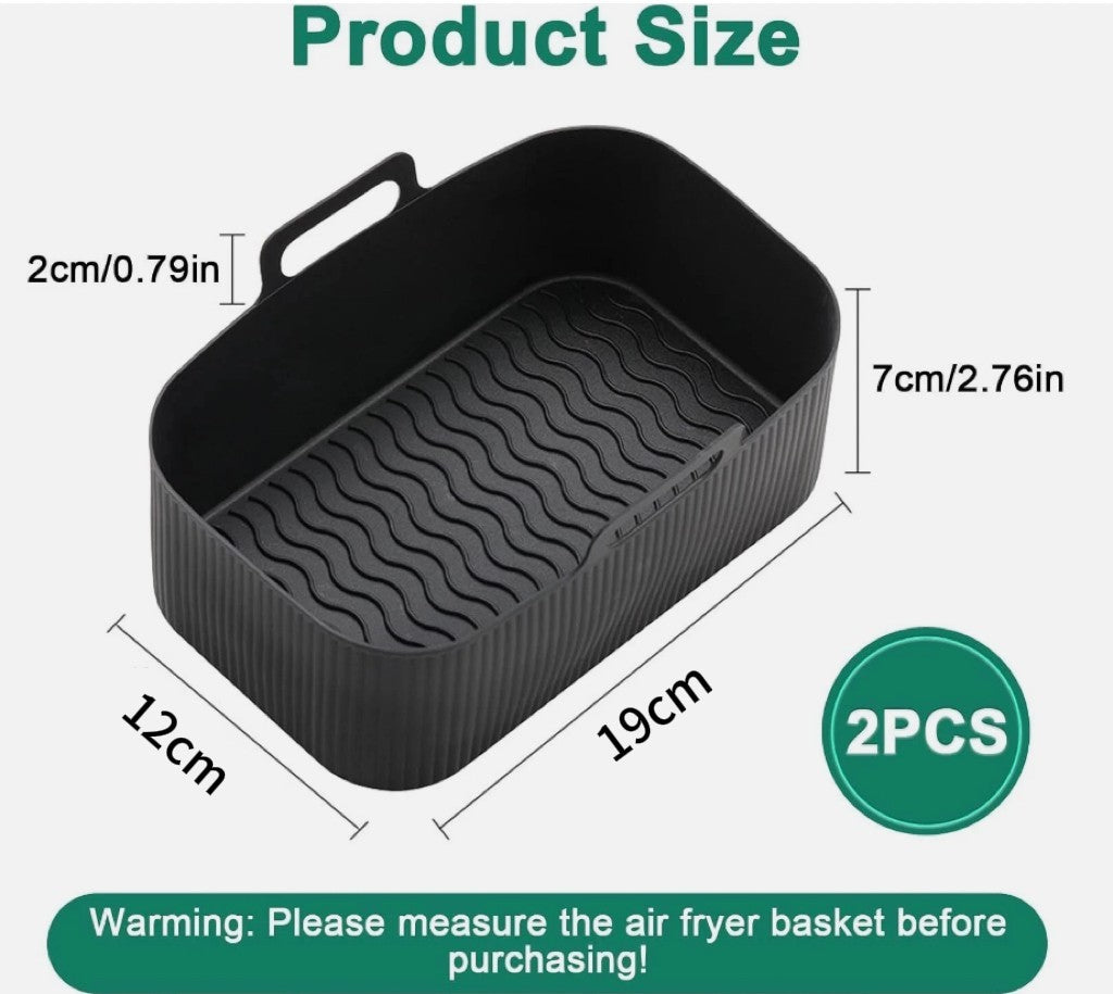 2x Air Fryer Silicone Pot Rectangle Bac de cuisson Liners de panier Insert