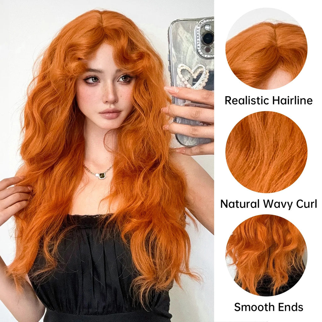 Perruque femelle Bangs Roller Fluffy cheveux mi-longs Perruque naturelle pleine tête