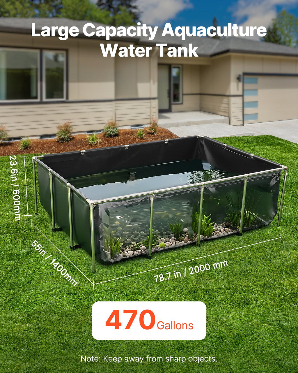 Toile Fish Pond au-dessus du sol Koi réservoir 470 Gal avec panneau clair