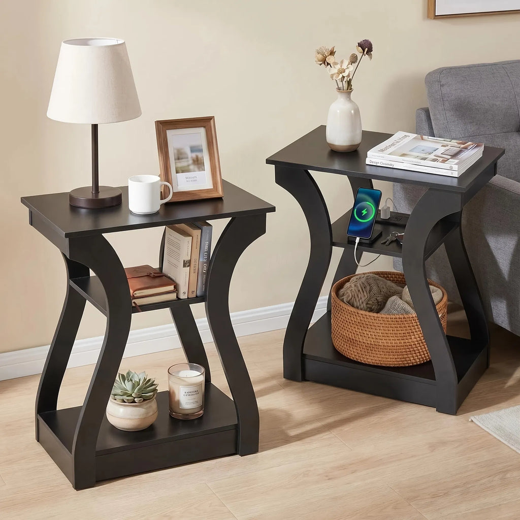 Table de chevet 3-Tier avec station de recharge