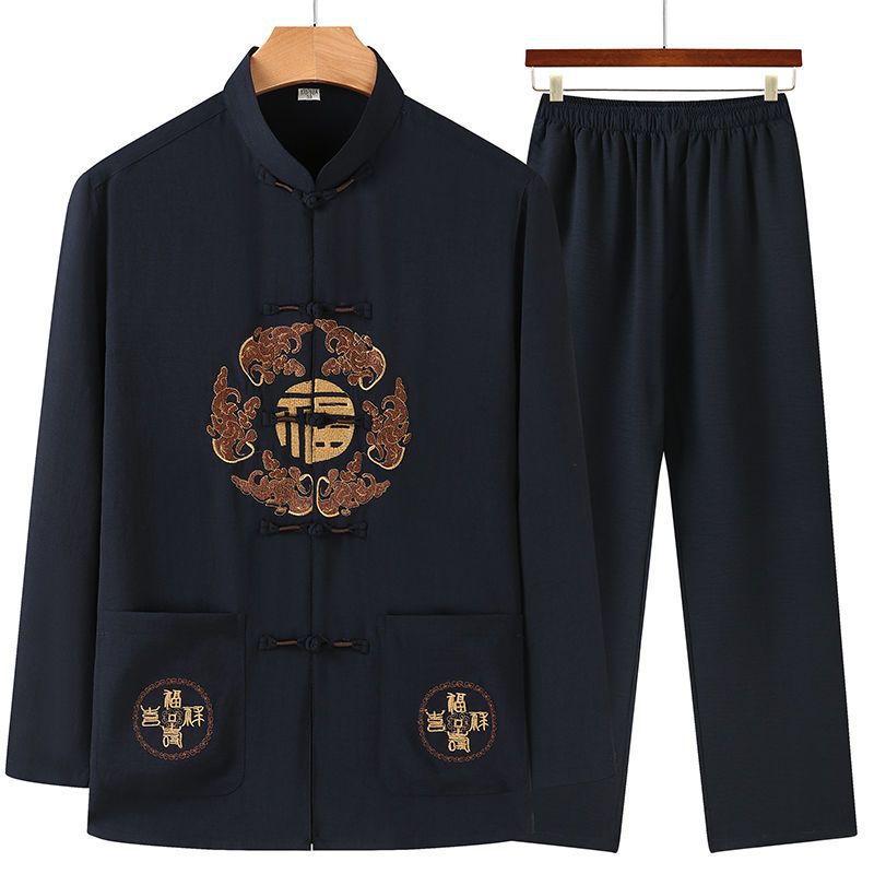 Costume de Tang à manches longues imprimé pour hommes