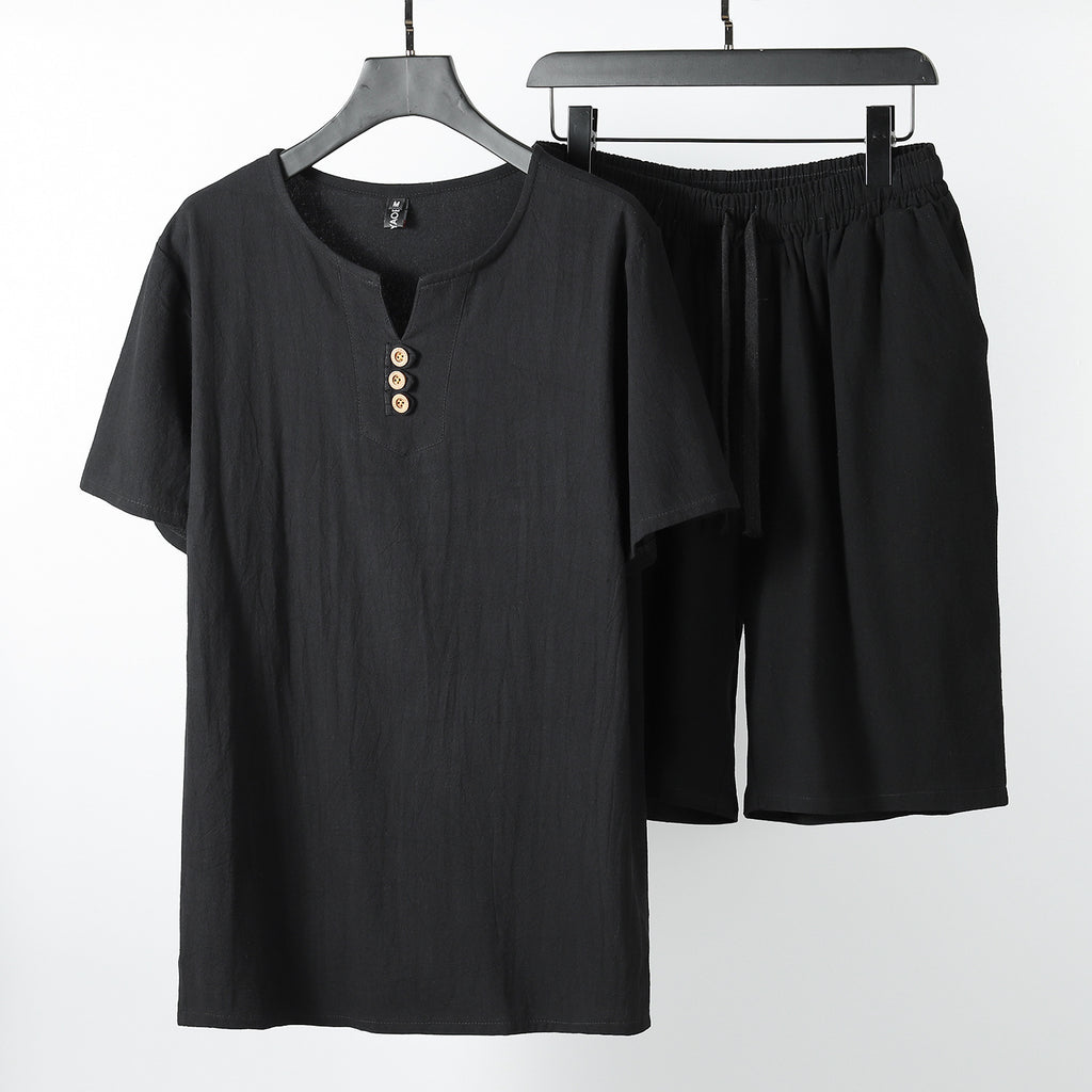 Ensemble de T-shirt en lin retro manches courtes pour hommes