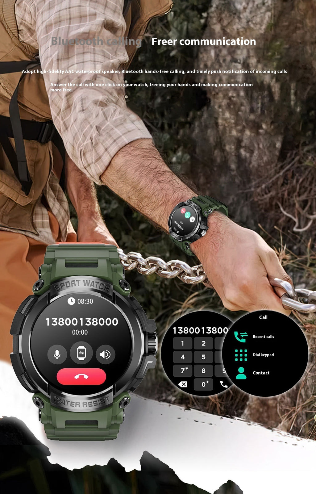 Smart Watch Bluetooth-compatible Appel de fréquence cardiaque Pression artérielle Sang Oxygène Sommeil Moni