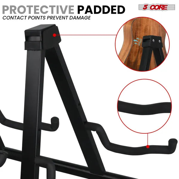 5 CORE Double Guitar Stand Sol réglable Heavy Duty A Frame Universal Folding Acoustic