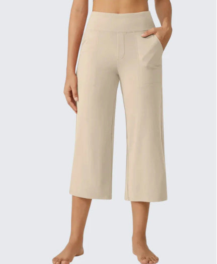 Les femmes haute taille emportent droit pantalons de yoga occasionnels avec des poches