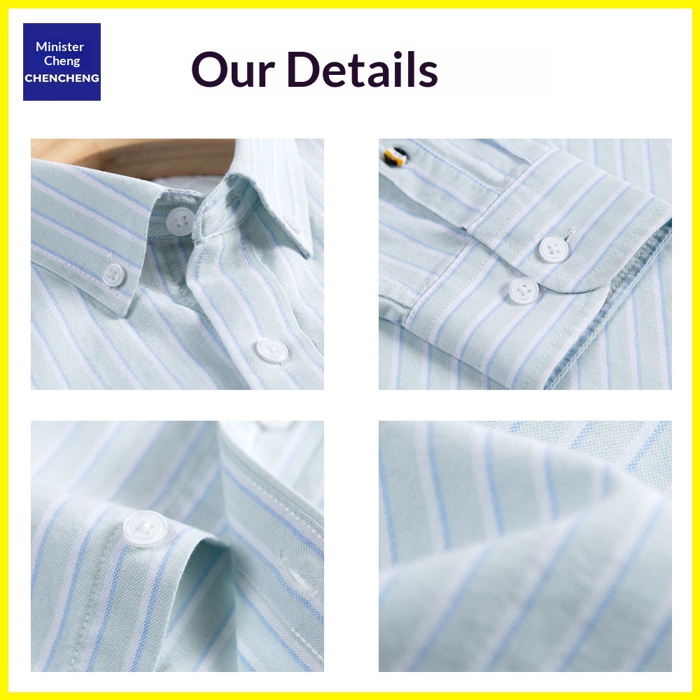 Chemise en coton à manches longues rayée pour hommes