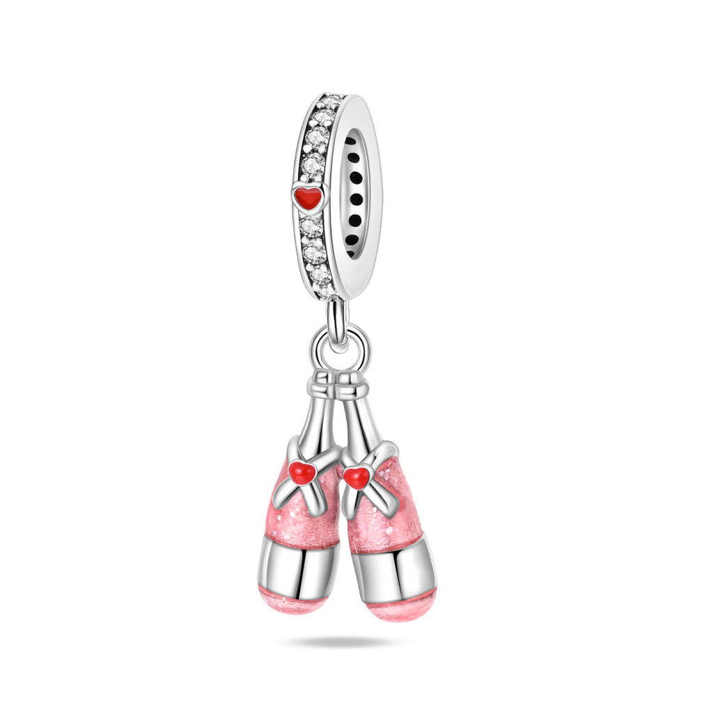 Bracelet pendentif en verre de bière et en verre de vin à thème festif