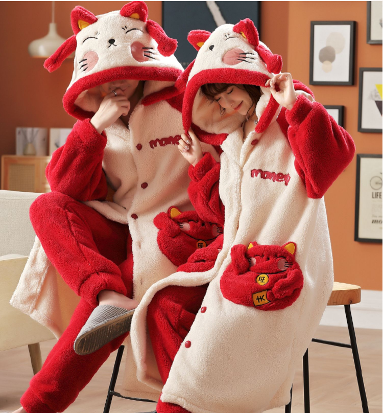 Automne et hiver Parent-enfant Coral Velvet Pyjamas Famille de trois enfants Grande Taille Th