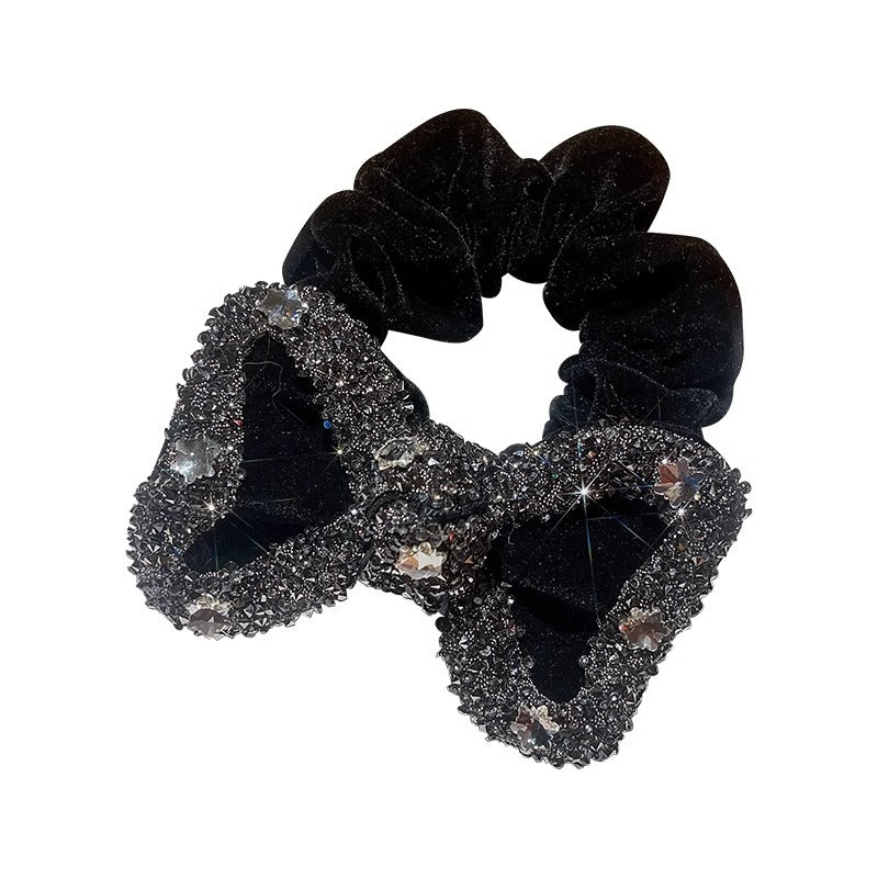Red Velvet Strass Scrunchie avec un style de corde Bowwomens Cheveux Accessoire