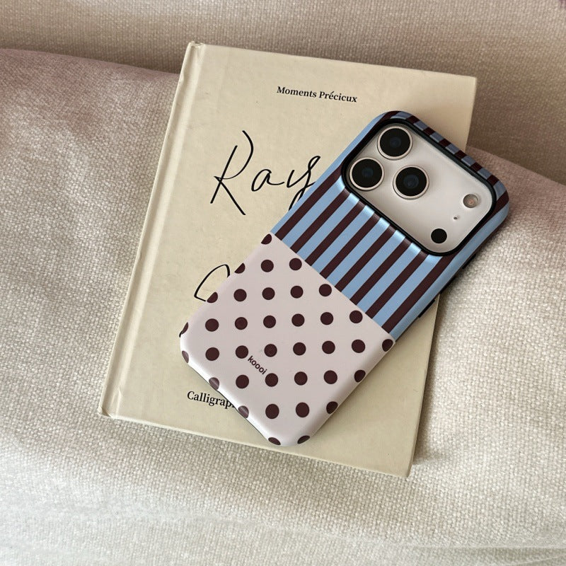 Cas de téléphone à point rayé Polka avec support et fixation magnétique