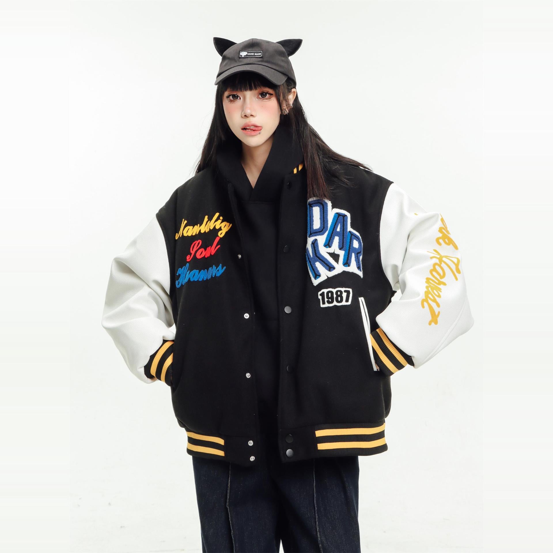 Veste de baseball brodée vintage style américain pour hommes
