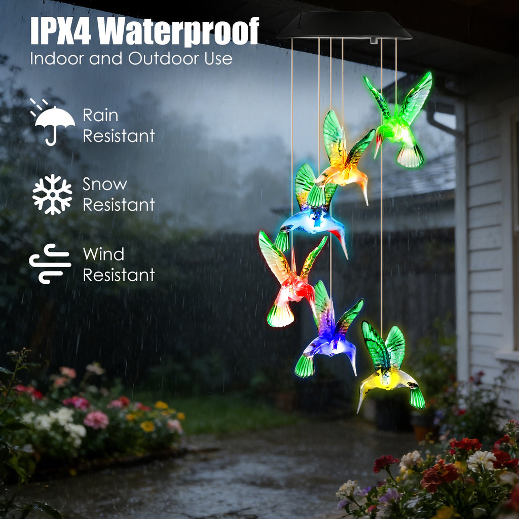 2Pcs Solar Hummingbird Wind Chime 7 Couleur Changement de souffle Chime pour l'extérieur IPX4 Imperméable
