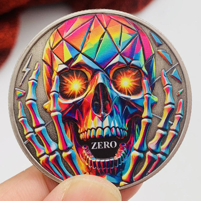Crâne-et-doigt Design Imprimé couleur nickelé Antique Médaille commémorative d'argent