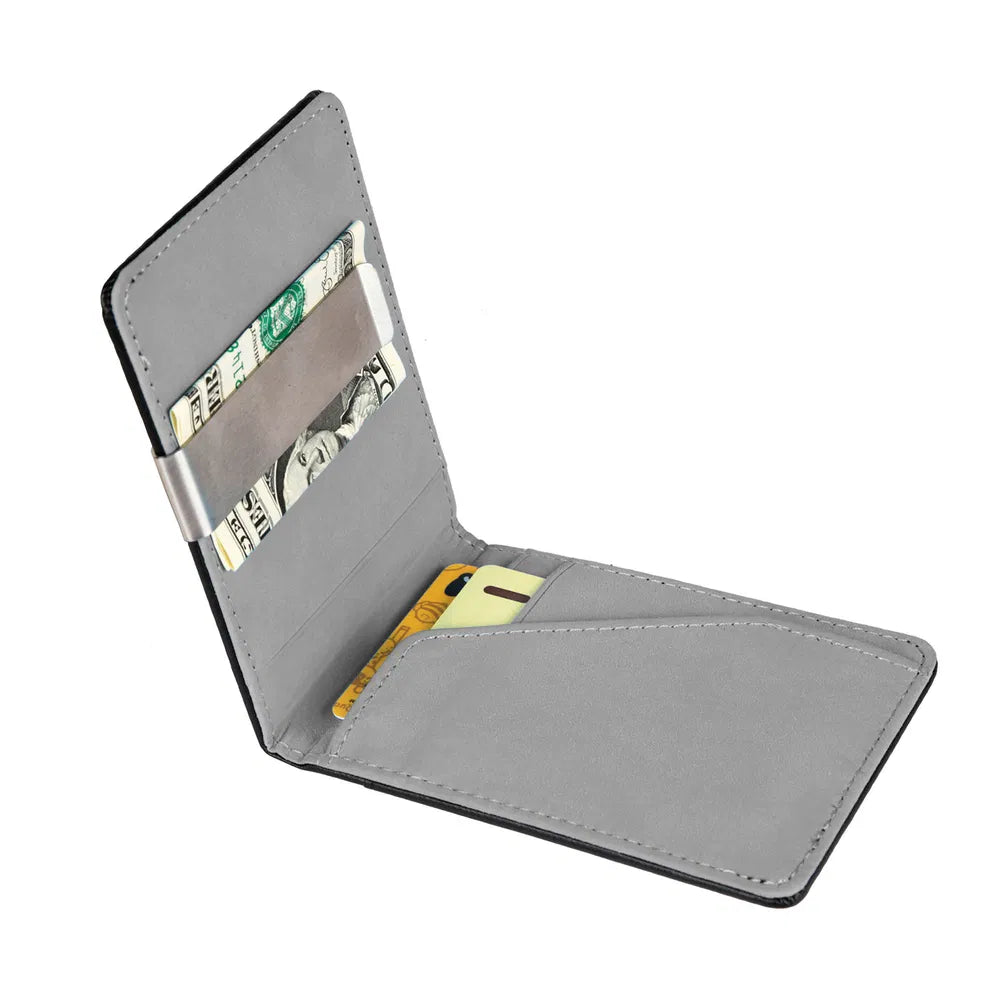 Unisex PU portefeuille en cuir RFID bloquer slim bifold titulaire de carte de crédit avec argent Clip
