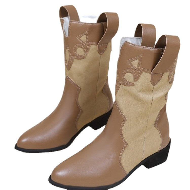 Femmes pointu Toe Chunky Taloné Bottes occasionnelles mi-calf