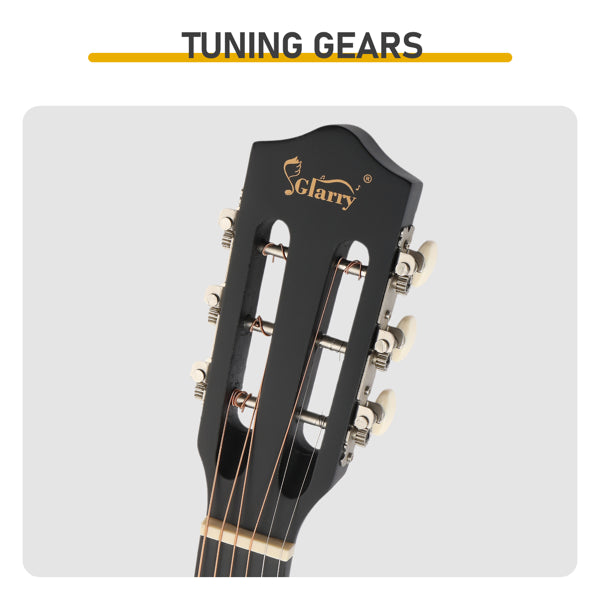 Guitare acoustique ronde noir mat de 38 pouces avec des pics