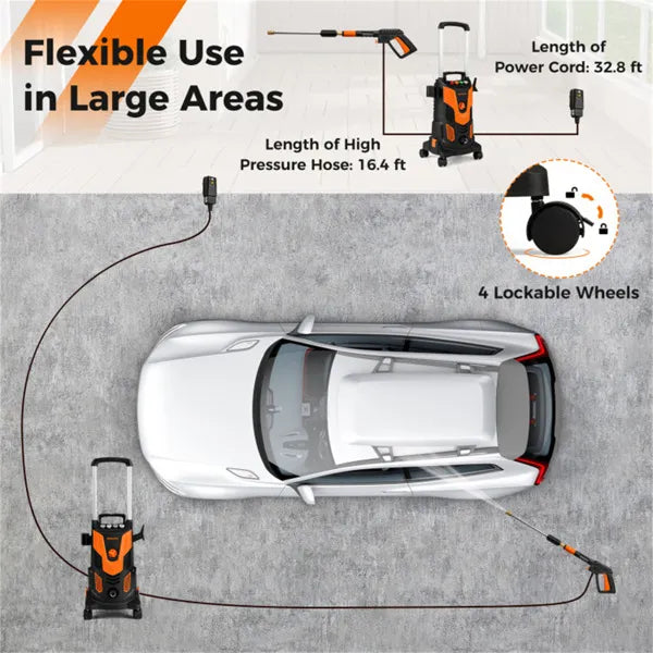 Orange Black 2300 PSI Lave-pression électrique avec 4 buses de connexion rapide et bouteille de savon