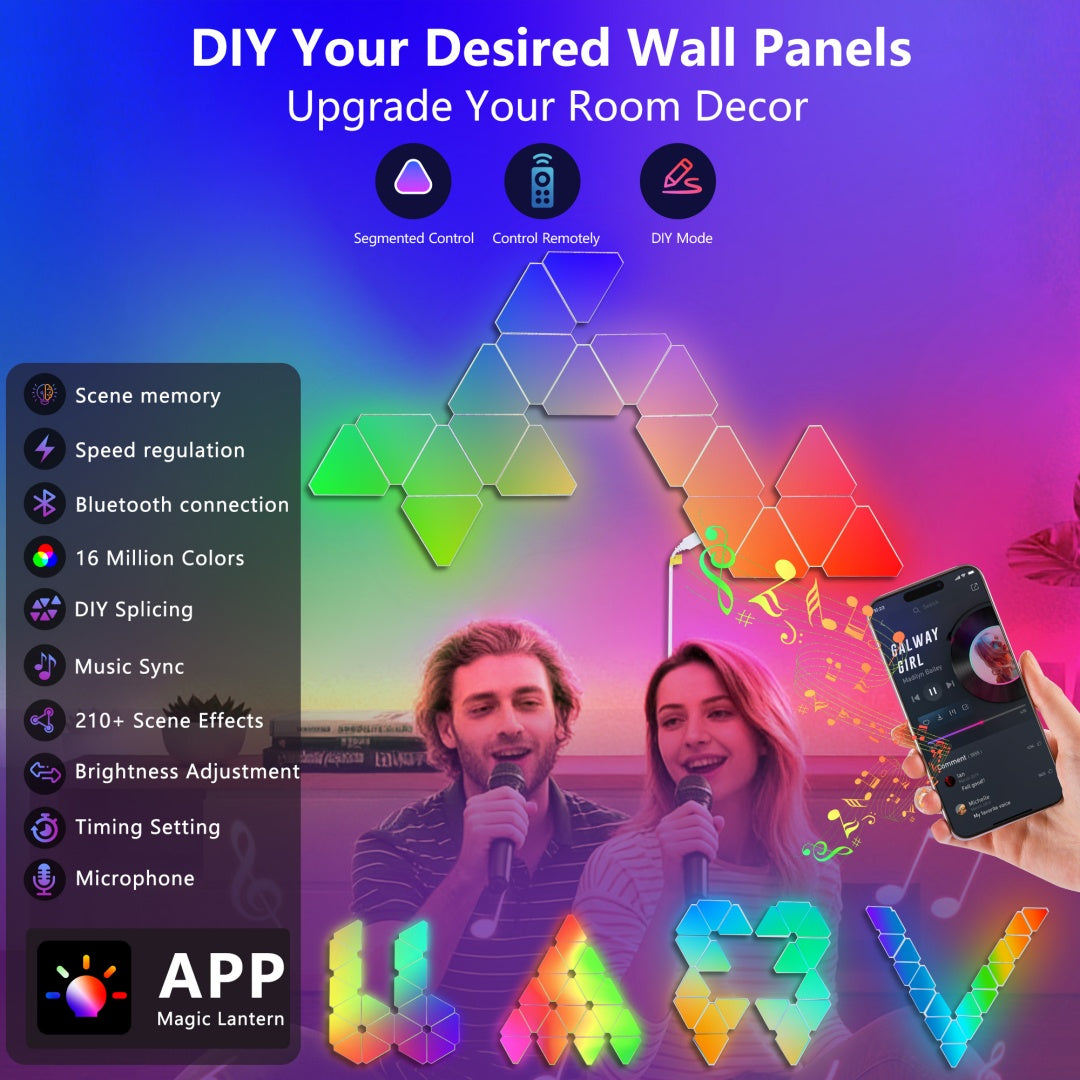 Panneaux lumineux triangulaires de 20 paquets - Smart RGB LED Lights with App & Remote - Music Sync