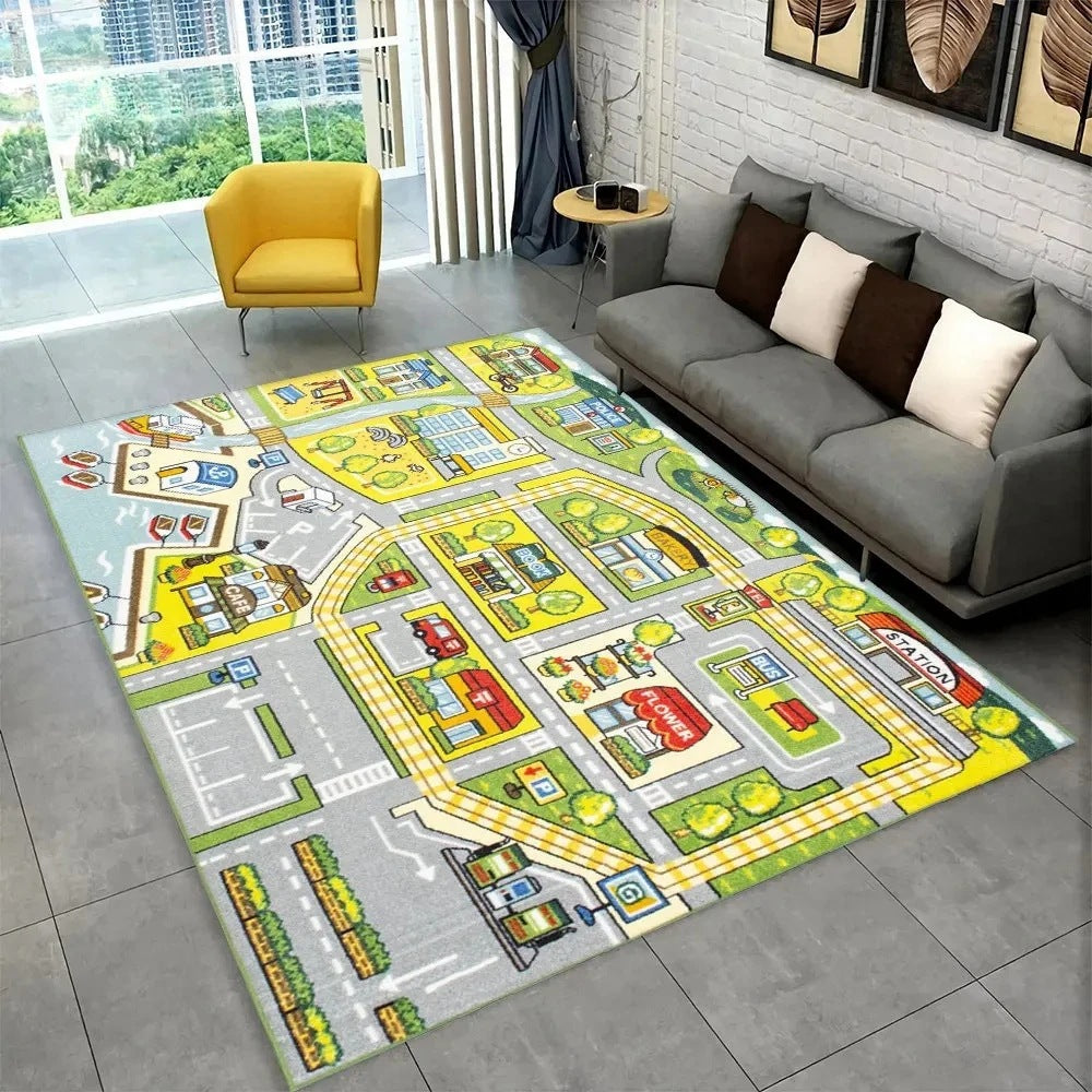 Fun Racing Track Flannel Floor Mat Non-Slip Home Décor Rug pour les enfants chambres et aires de jeux