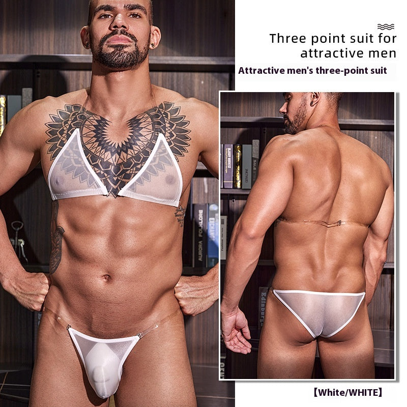 Men's Thin Transparent Sexy Three-point Swimsuit
