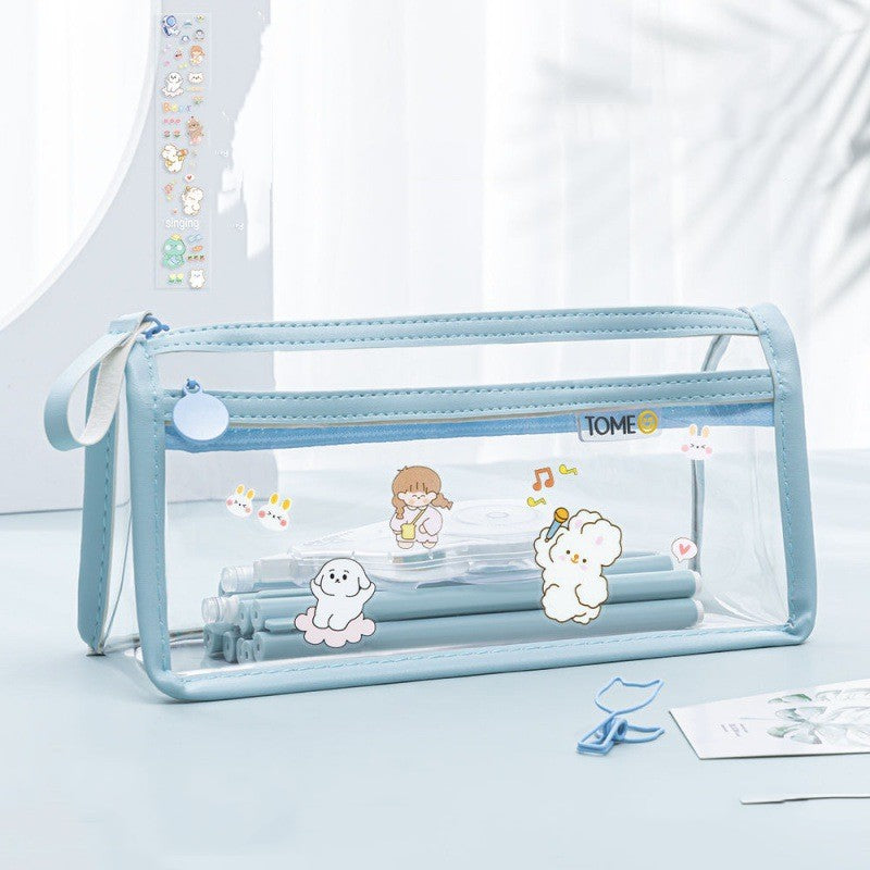Transparent double couche boîtier crayon examen spécial grande capacité