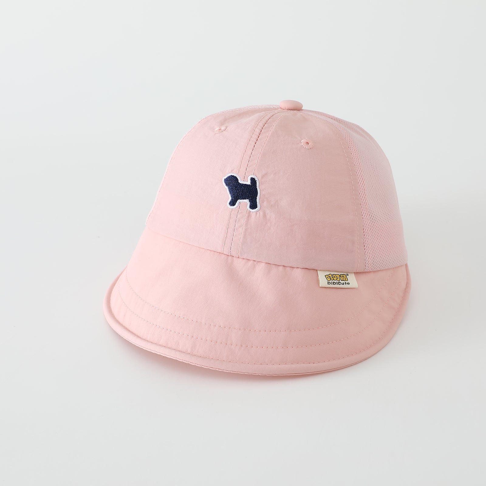 Summer Girls' Petit chien brodé Net-sheer respirant Patchwork Soft Brimmed Baby Hat W