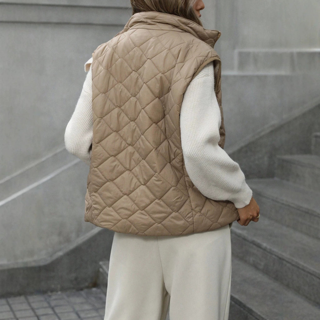 Veste zippée pour femmes avec col de support sans manches